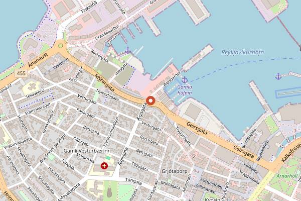 Map showing Tommi's Burger Joint in Reykjavik