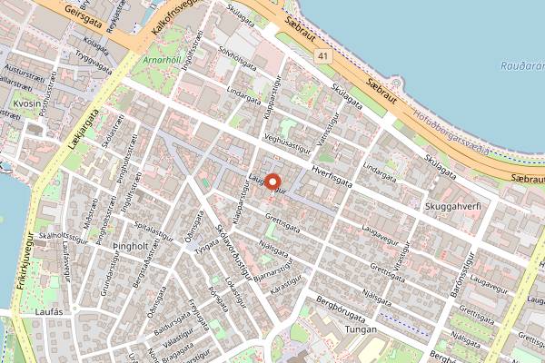 Map showing Vinstukan Tiu Sopar in Reykjavik