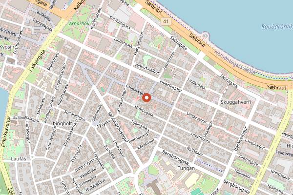 Map showing Chuck Norris Grill in Reykjavik