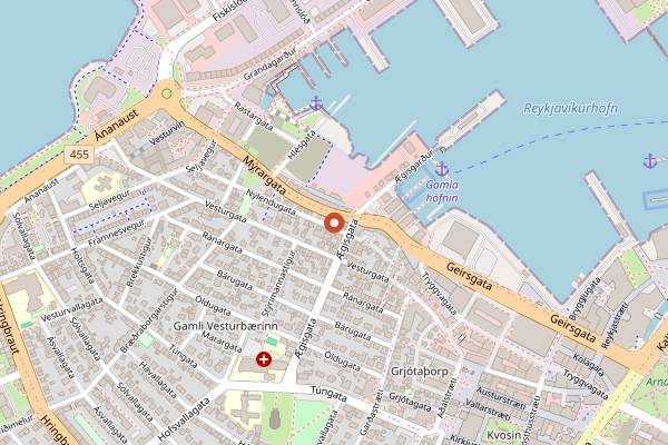 Map showing Forrettabarinn in Reykjavik