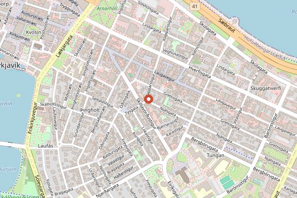 Map showing Skal Wine Bar in Reykjavik
