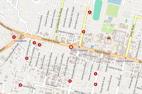 Map showing Mahaveer Rabri Bhandar (Chandpole) in Jaipur