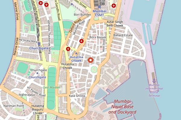 Map showing Fort Vada Pav Stalls in Mumbai