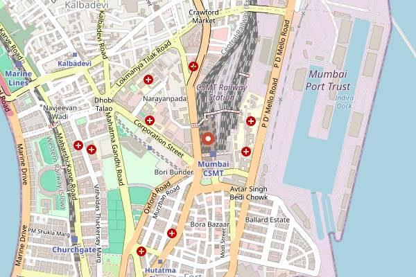 Map showing Crawford Market and Mohammed Ali Walk in Mumbai