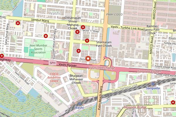 Map showing APMC Vashi Wholesale Market in Mumbai