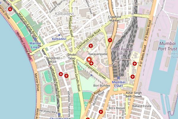 Map showing Crawford Market in Mumbai
