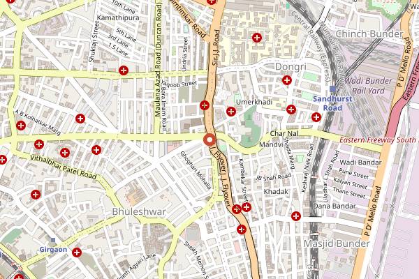 Map showing Mohammed Ali Road Food Street in Mumbai