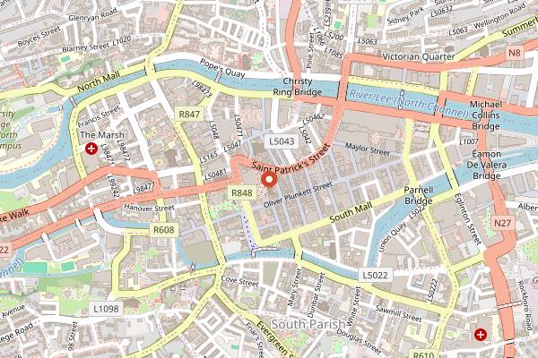 Map showing The Mutton Lane Inn in Cork