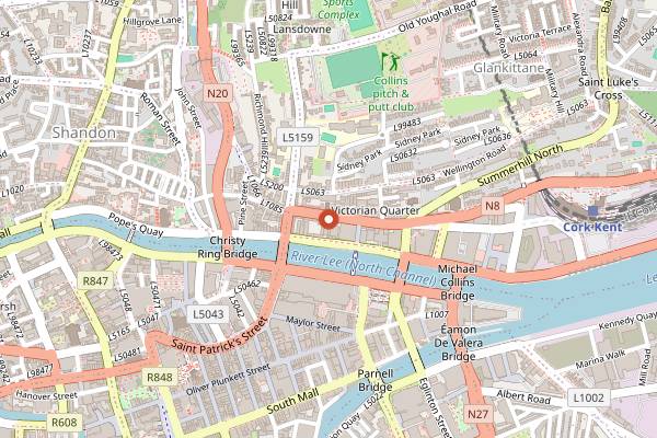 Map showing The Shelbourne Bar in Cork