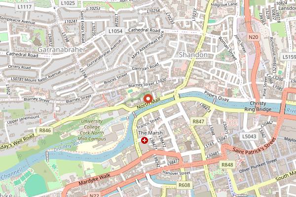 Map showing Franciscan Well Brewpub in Cork