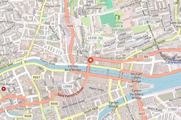 Map showing Cork Coffee Roasters Bridge Street in Cork