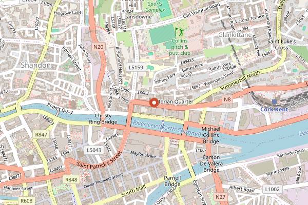 Map showing Greenes Restaurant in Cork