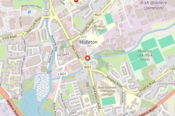 Map showing Midleton Distillery Experience and Farmers Market in Cork