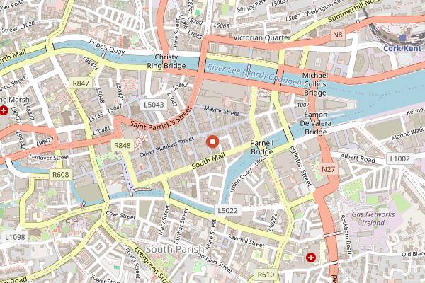 Map showing Crane Lane Theatre in Cork