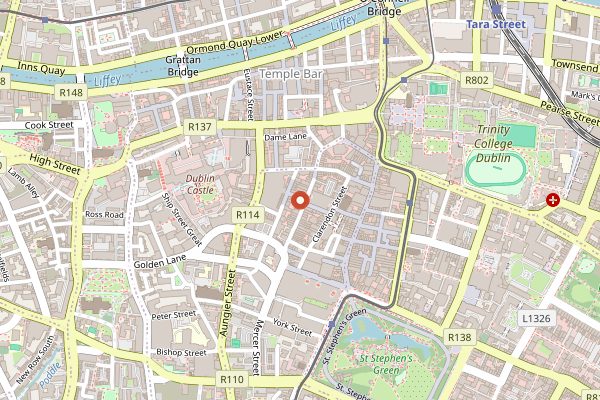 Map showing Grogan's Castle Lounge in Dublin