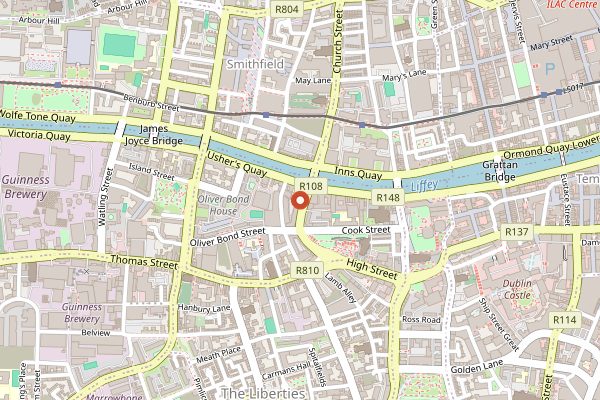 Map showing The Brazen Head in Dublin