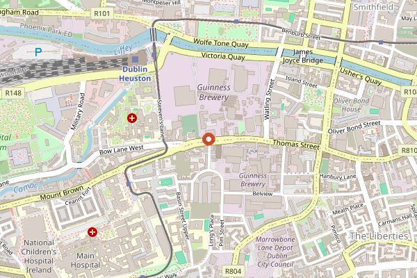 Map showing Guinness Storehouse in Dublin