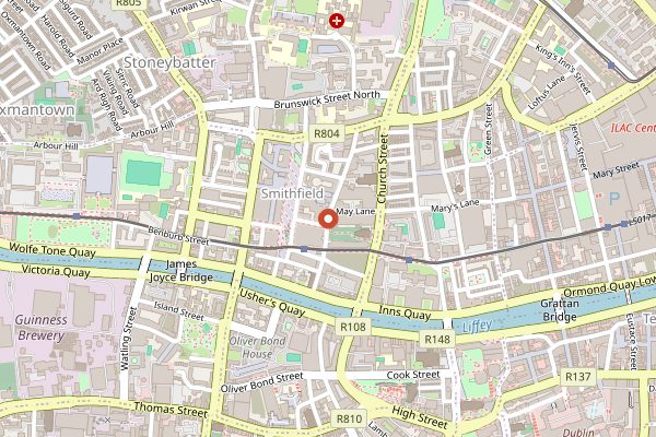 Map showing Jameson Distillery Bow Street in Dublin