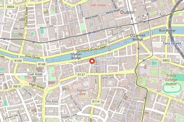 Map showing Temple Bar Food Market in Dublin