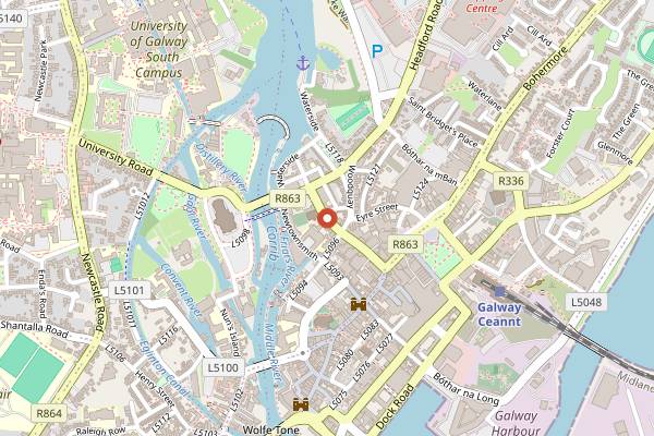 Map showing O'Connor's Bakery in Galway
