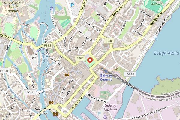 Map showing The Harbour Hotel Bar in Galway
