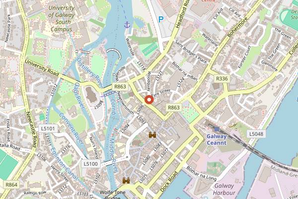 Map showing McSwiggin's Bar in Galway
