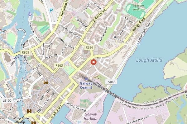 Map showing Galway Christmas Market in Galway
