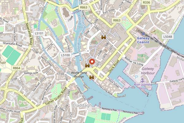 Map showing The Quays Bar in Galway