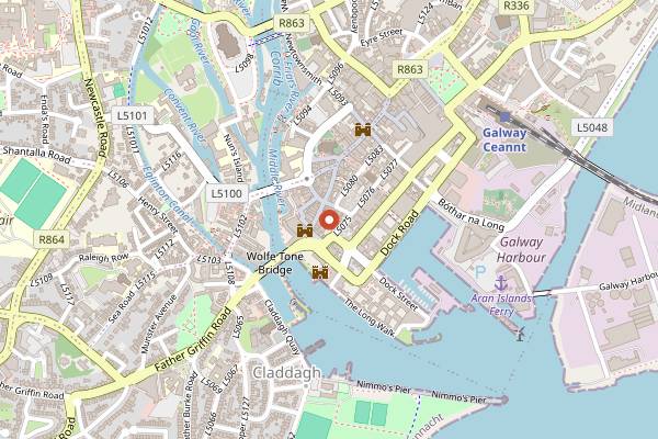 Map showing Kombu Ramen and Bao Bar in Galway