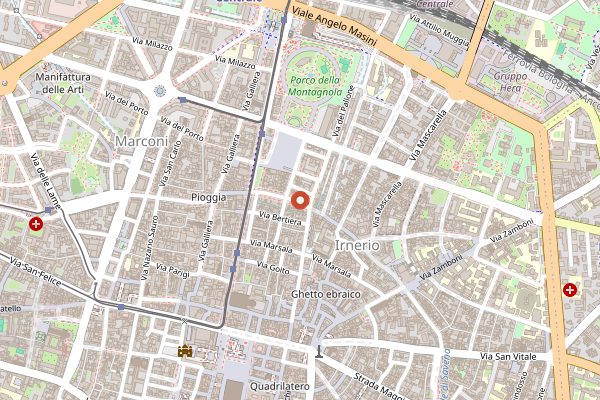 Map showing Trattoria del Rosso in Bologna