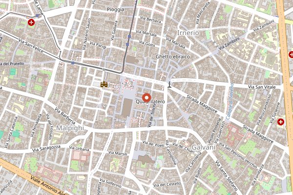Map showing Mercato di Mezzo in Bologna