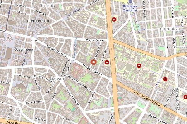Map showing Osteria Broccaindosso in Bologna
