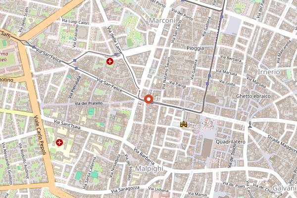 Map showing Polpette e Crescentine al Mercato delle Erbe in Bologna