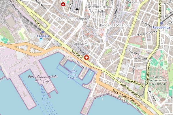 Map showing Trattoria da Serafino in Cagliari