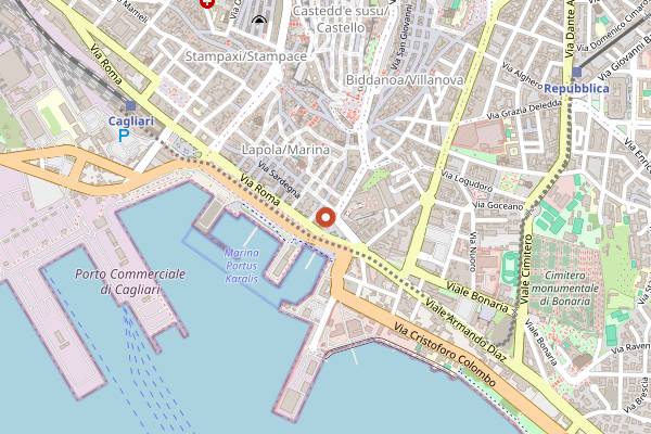 Map showing Stella Marina di Montecristo in Cagliari