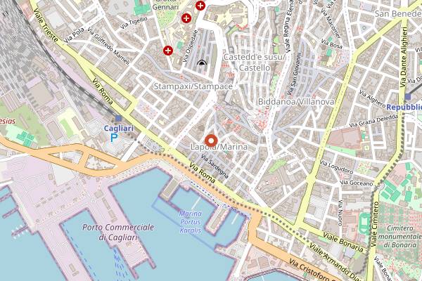 Map showing Durke in Cagliari