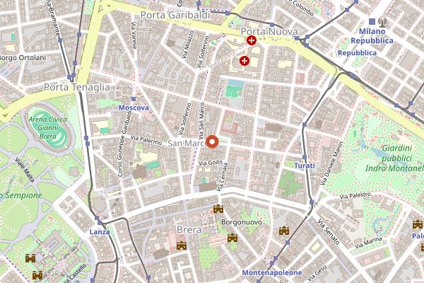 Map showing Fioraio Bianchi Caffè in Milan