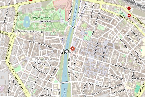 Map showing Piazza Ghiaia Market in Parma