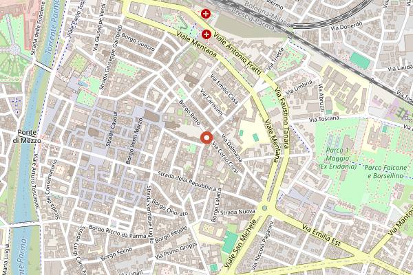 Map showing Osteria del 36 in Parma