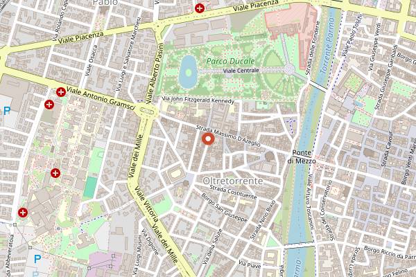 Map showing Osteria Oltrevino in Parma