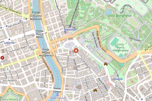 Map showing Stravinskij Bar at Hotel de Russie in Rome