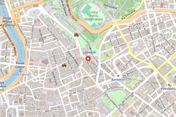 Map showing Cielo Terrace at Hotel de la Ville in Rome