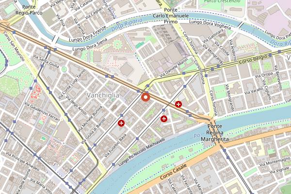 Map showing Brasseria Augusta Taurinorum in Turin