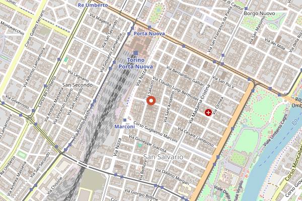 Map showing Scannabue Caffe Restaurant in Turin