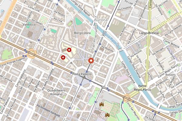 Map showing Mercato Centrale counters in Turin