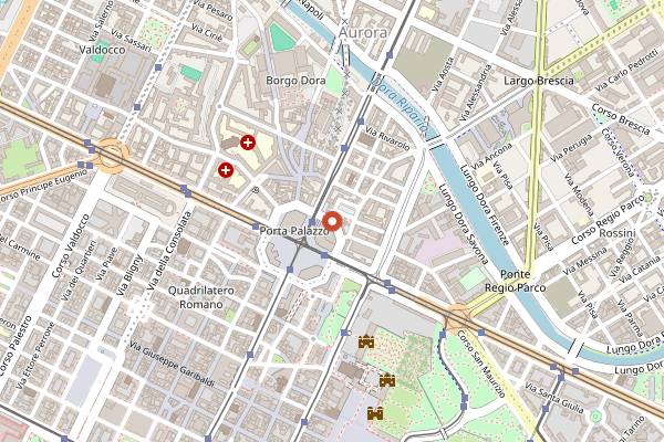 Map showing Mercato di Porta Palazzo counters in Turin