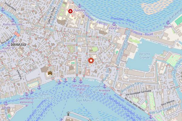 Map showing Hostaria Castello in Venice