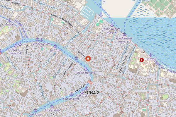 Map showing Hosteria Al Vecio Bragosso in Venice