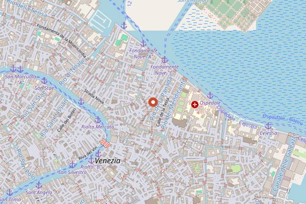 Map showing Ostaria Boccadoro in Venice