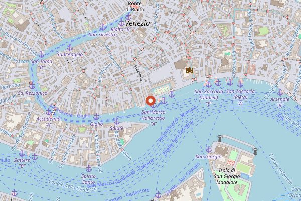 Map showing Harry's Bar in Venice